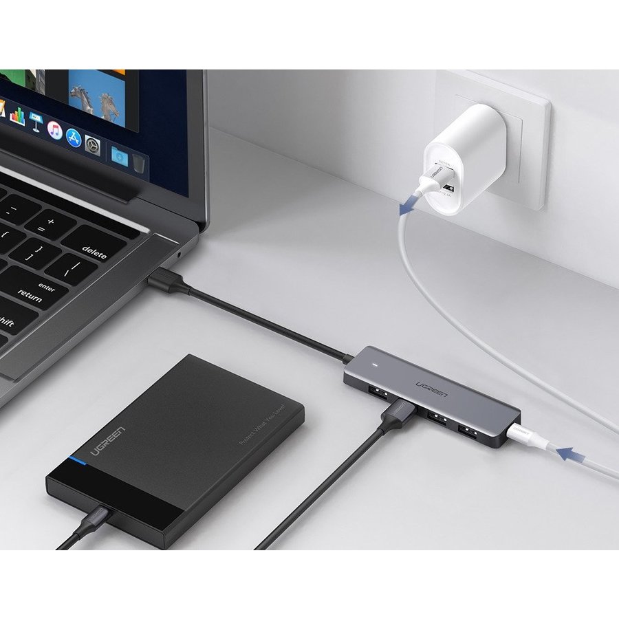 Concentrador USB-C 5 en 1 con 4x USB 3.2 + 1x Micro USB