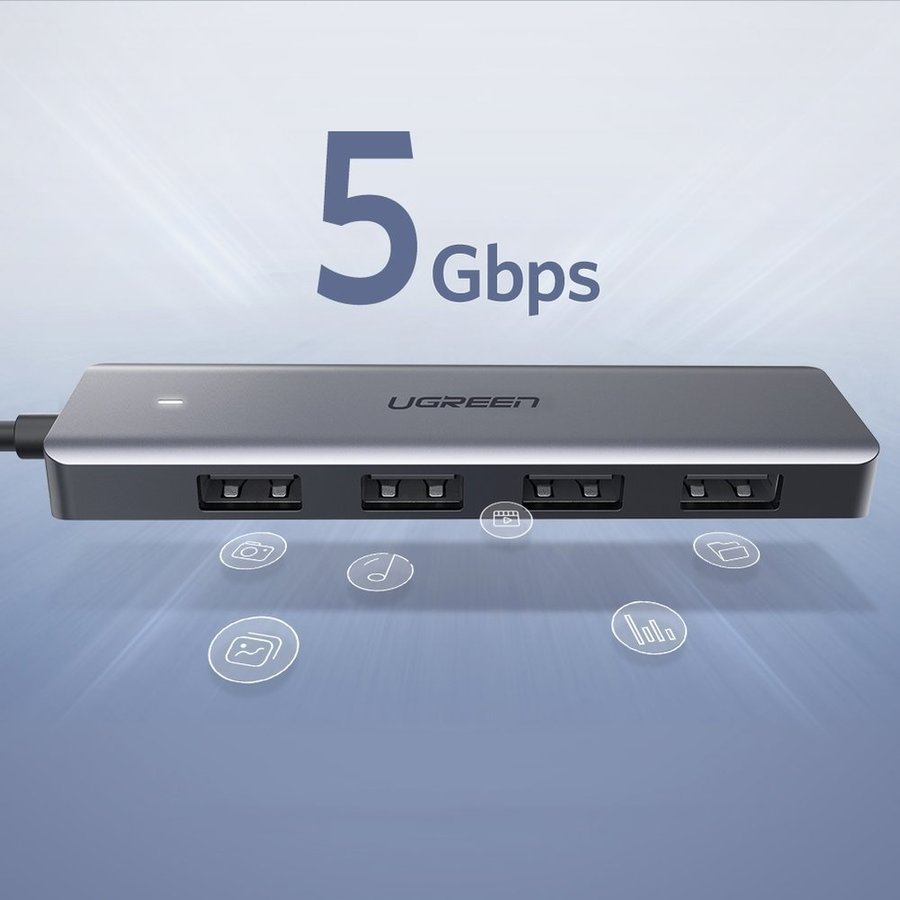 Concentrador USB-C 5 en 1 con 4x USB 3.2 + 1x Micro USB