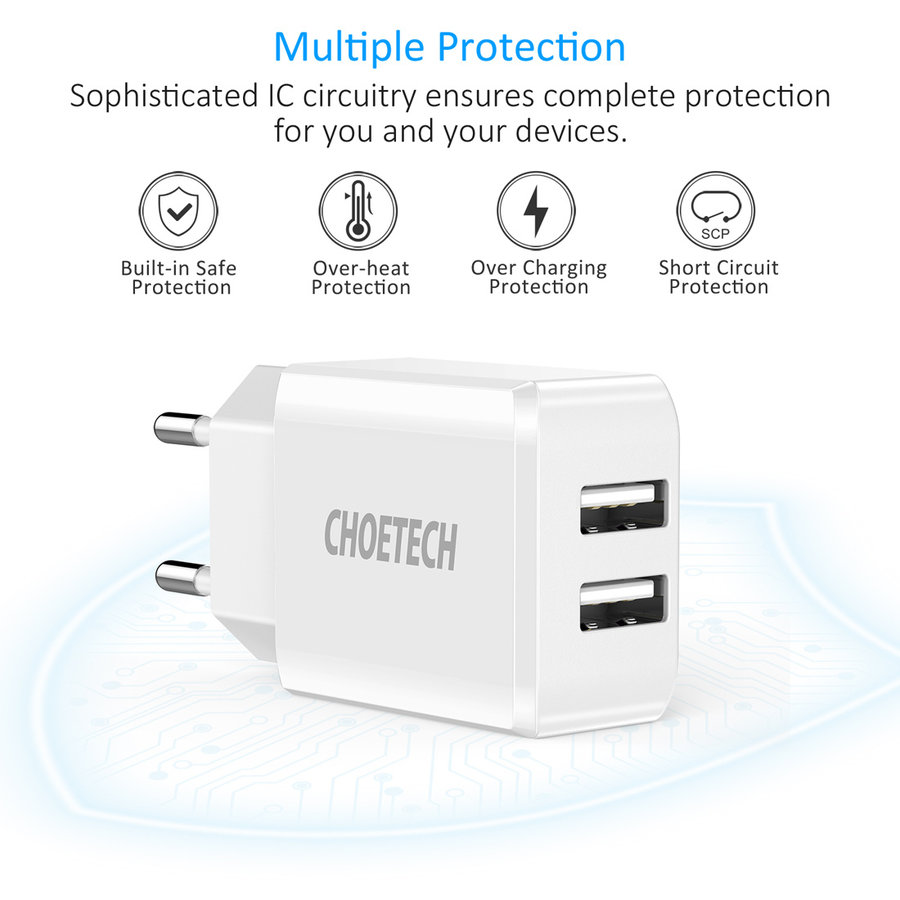 Adaptateur chargeur de voyage 2x USB-A