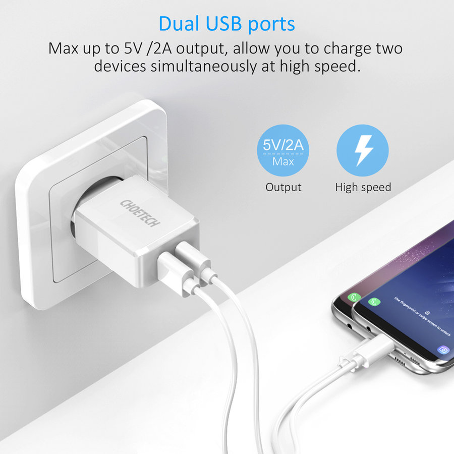 Adattatore per caricabatterie da viaggio 2x USB-A