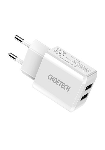  Choetech Adaptador de cargador de viaje 2x USB-A 