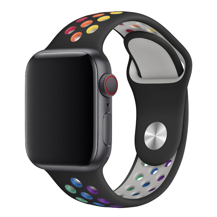 Apple Watch 38/40/41mm Czarny + tęczowy pasek sportowy – pasek sportowy Deluxe Series2