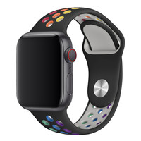 Apple Watch 42/44/45/49mm Bracelet Sport Noir+Rainbow - Bracelet Sport2 Série Deluxe