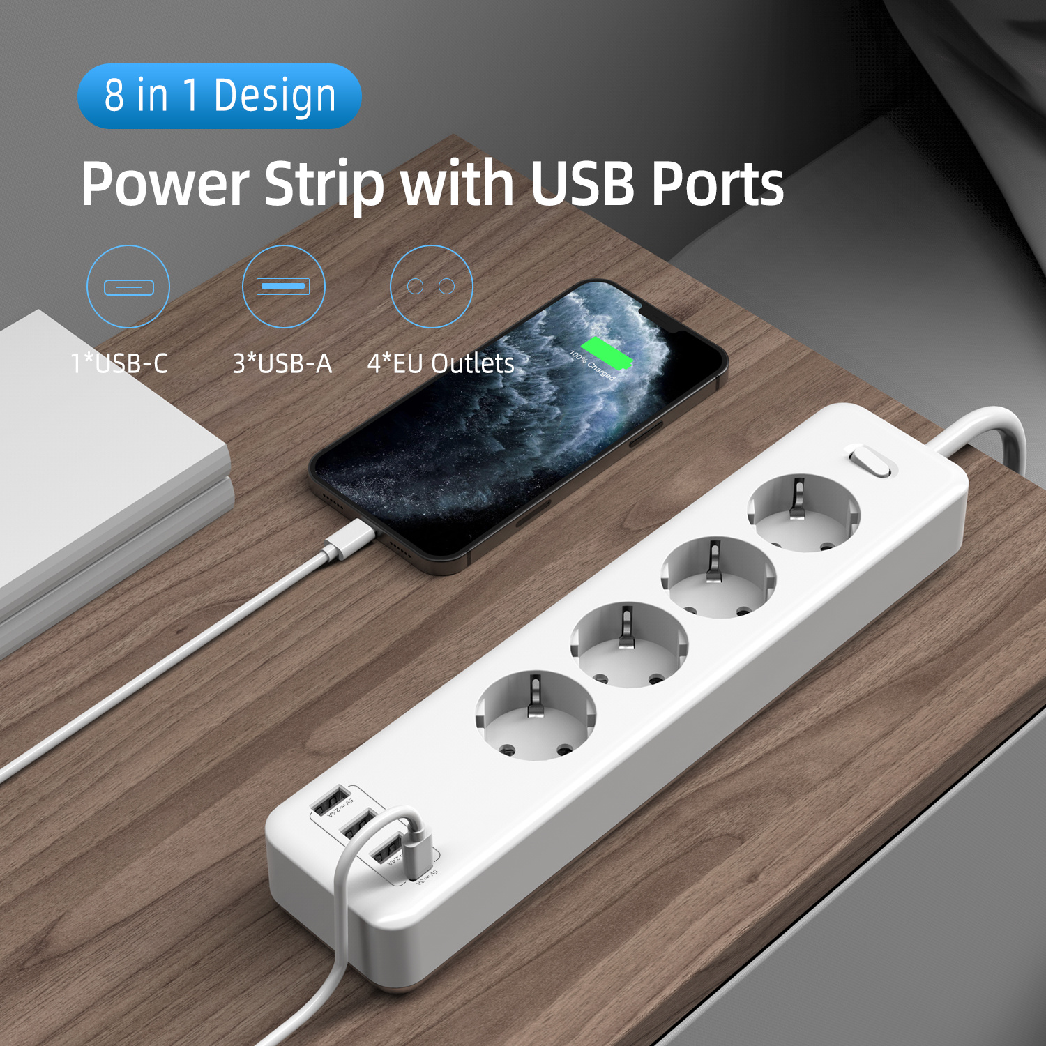 Vente en gros Smart Power Strip EU Socket + USB-A + USB-C
