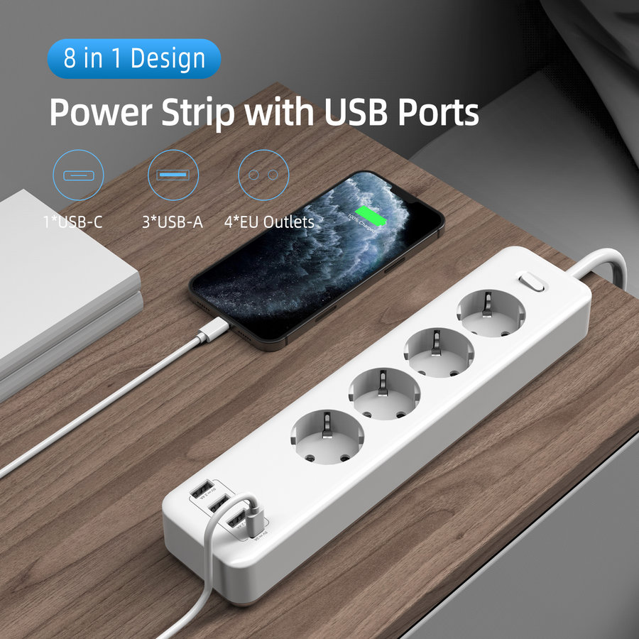 Multiprise à charge rapide + USB-A + USB-C