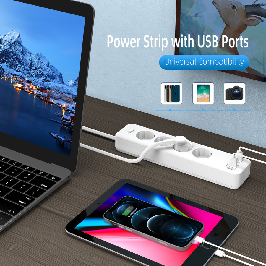 Fast Charge Powerstrip + USB-A + USB-C