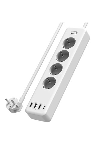 Regleta de 3 enchufes con interruptor color blanco y puertos USB-A y USB-C