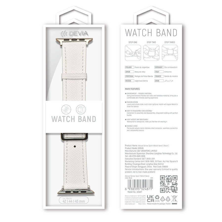 Apple Watch Bracelet Cuir PU 38/40/41mm Blanc