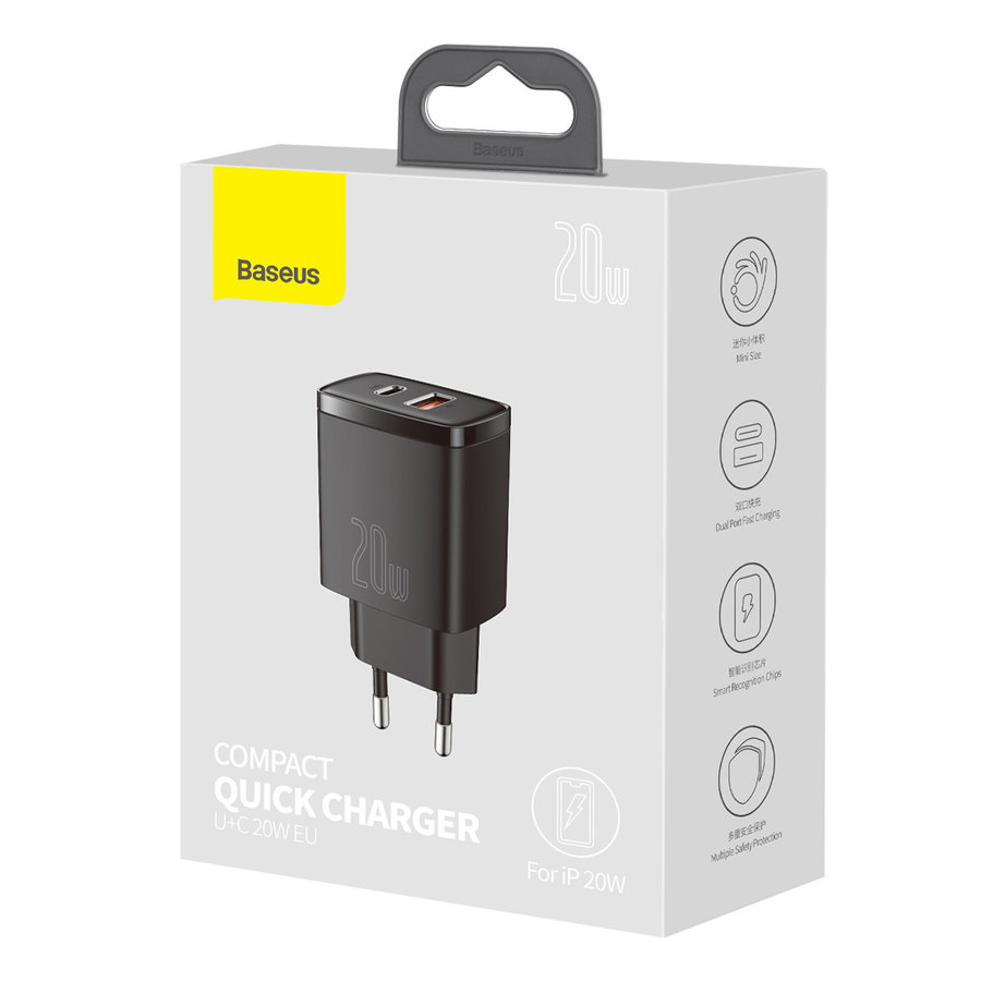 Chargeur Rapide Compact U+C 20W EU Noir