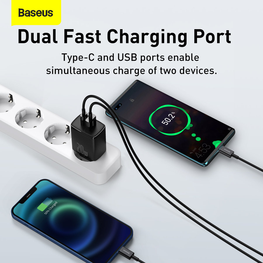 Chargeur Rapide Compact U+C 20W EU Noir