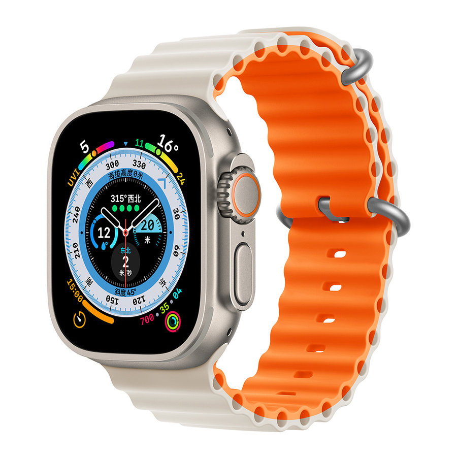 Apple Watch 42/44/45/49mm Starlight+Orange - Série Deluxe Sport6 Silicone