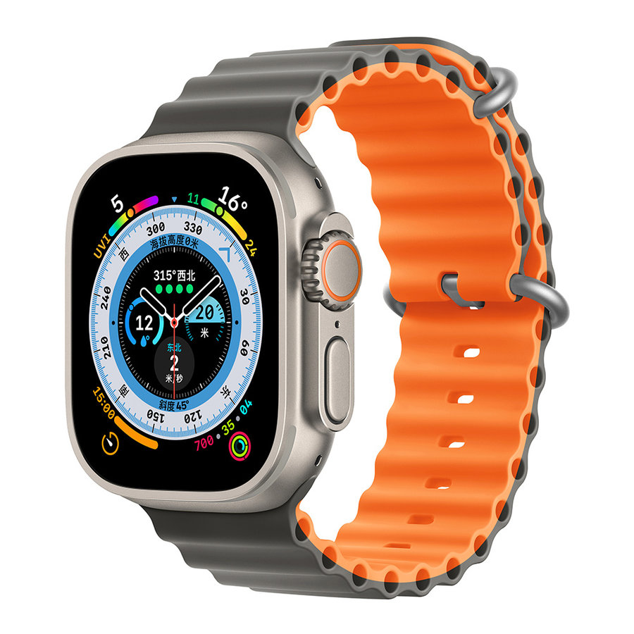 Apple Watch 42/44/45/49mm Szary+Pomarańczowy - Seria Deluxe Sport6 Silikon
