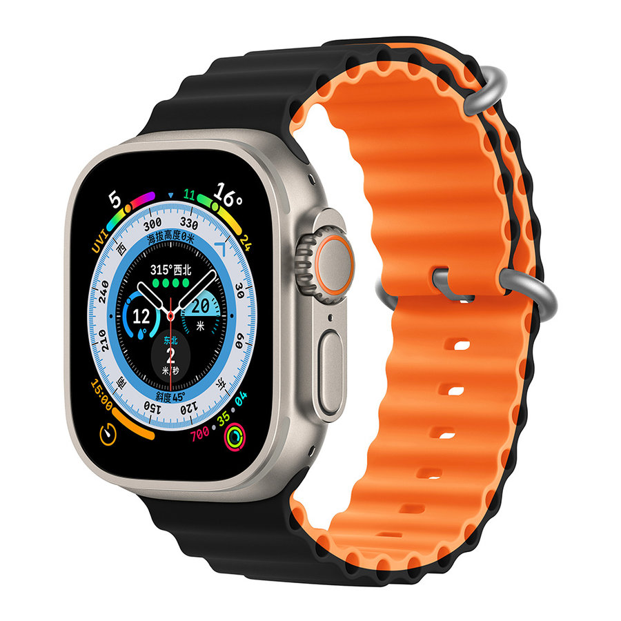 Apple Watch 42/44/45/49mm Nero+Arancione- Serie Deluxe Sport6 Silicone