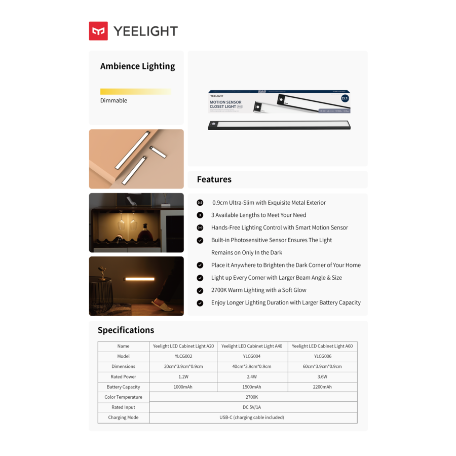 A60 Cabinet lighting with sensor