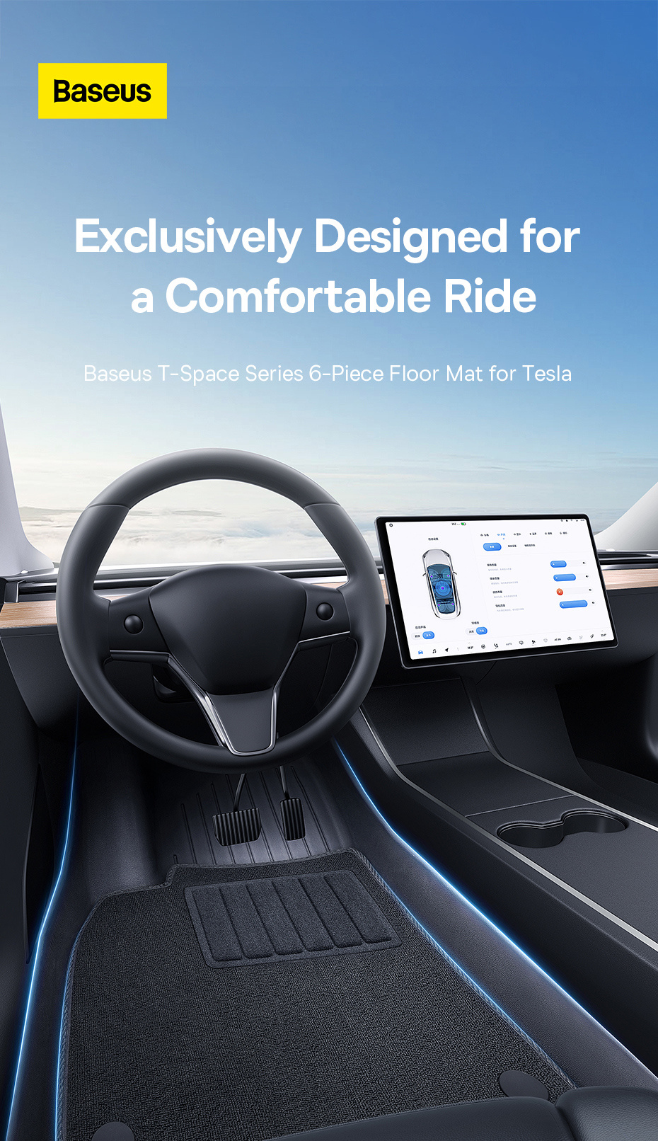 Tapis de sol en velours Premium TESLA Model 3 / Tapis intérieur EV -  Colorfone - Plateforme B2B internationale