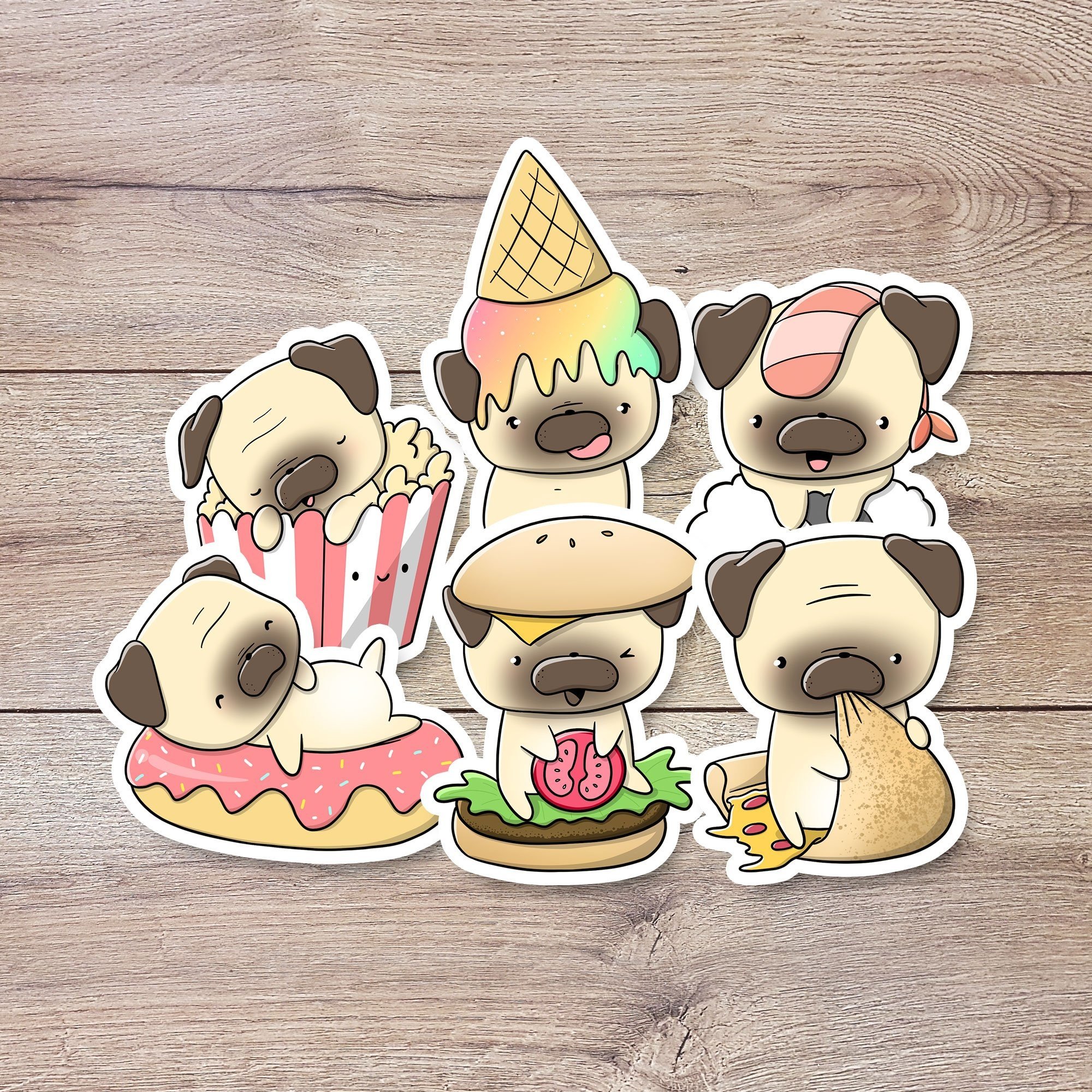 CutieSquad Stickerset Pugs with food