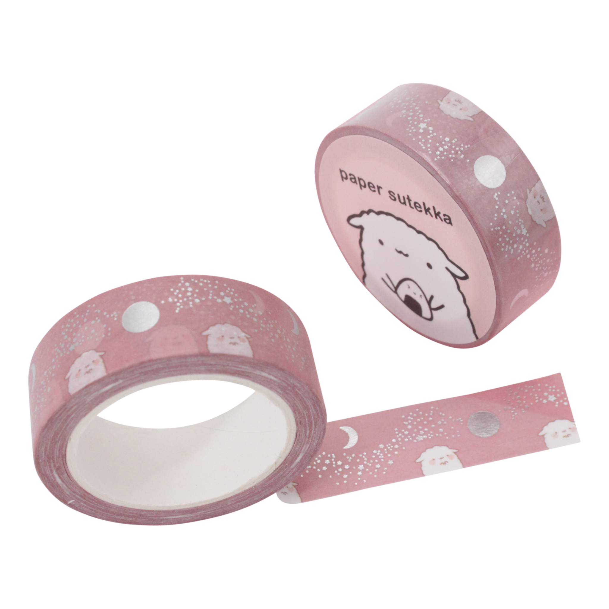Paper Sutekka Washi Tape - Dusty Rose Stardust and Moon Mika - Silver Foil