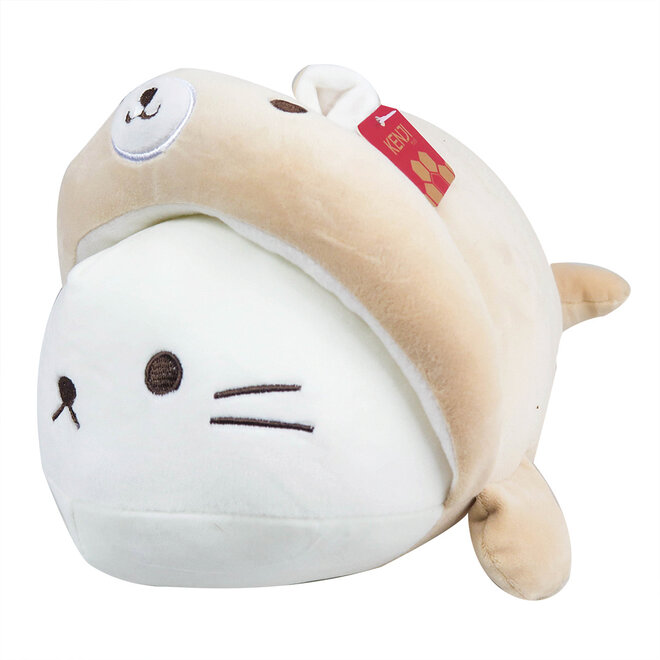 2 face animal plushie seal with bear hat - 40 cm