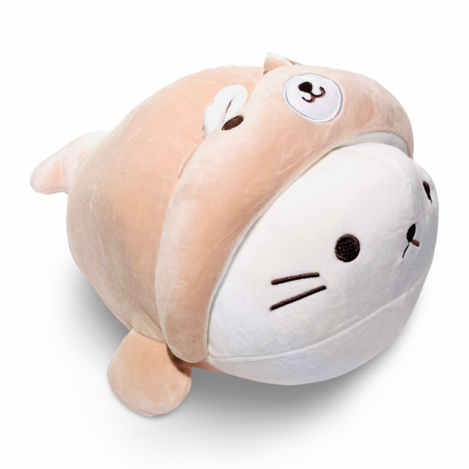 2 face animal plushie seal with bear hat - 40 cm