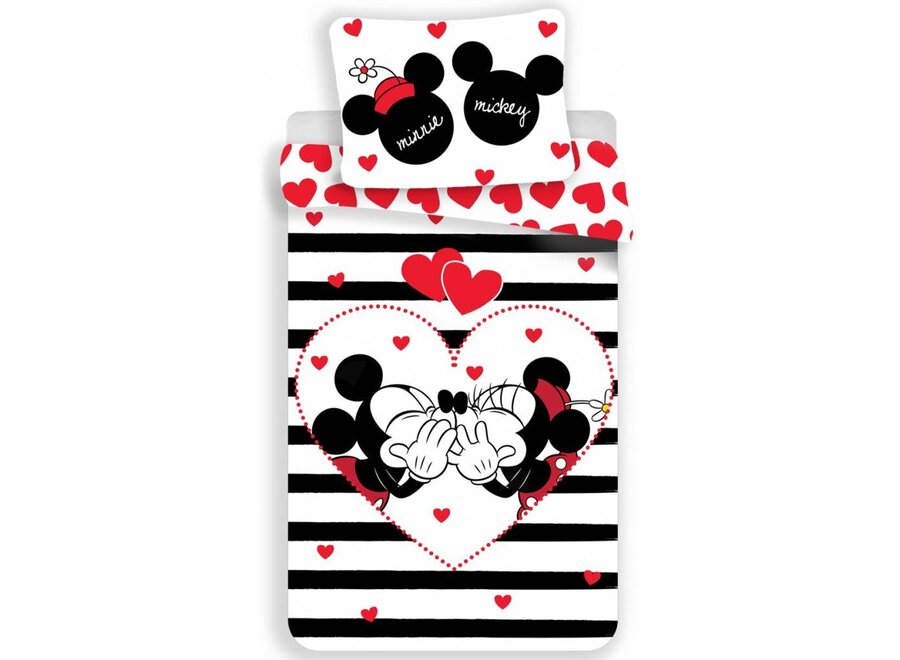 Dekbedovertrek Minnie & Mickey Mouse Stripe - katoen - 140x200 + 70x90 cm