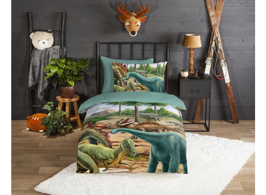 Flanel dekbedovertrek prehistory dinosaurussen - 140x220 + 60x70 cm