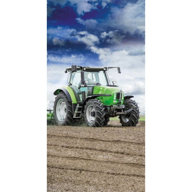 Strandlaken met groene tractor - 75x150 cm