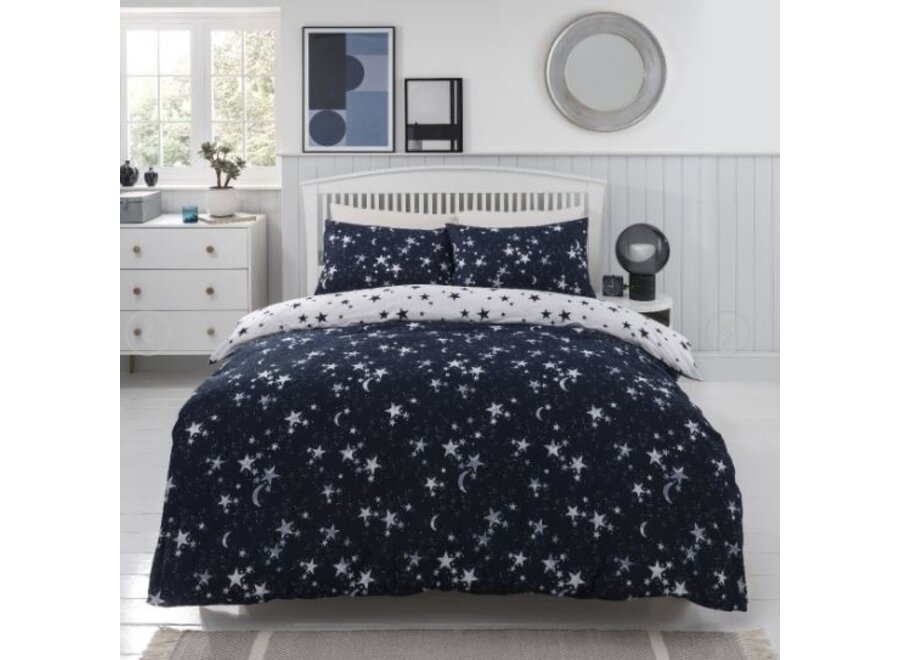 Celestial dekbedovertrek maan en sterren - navy/wit - blended katoen