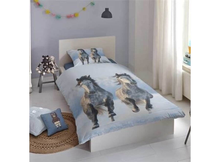 Flanel dekbedovertrek snow horses - 140x220 + 60x70 cm