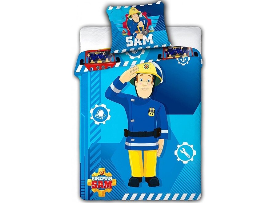 Brandweerman Sam ledikant dekbedovertrek  blauw - katoen  - 100x135 + 40x60 cm