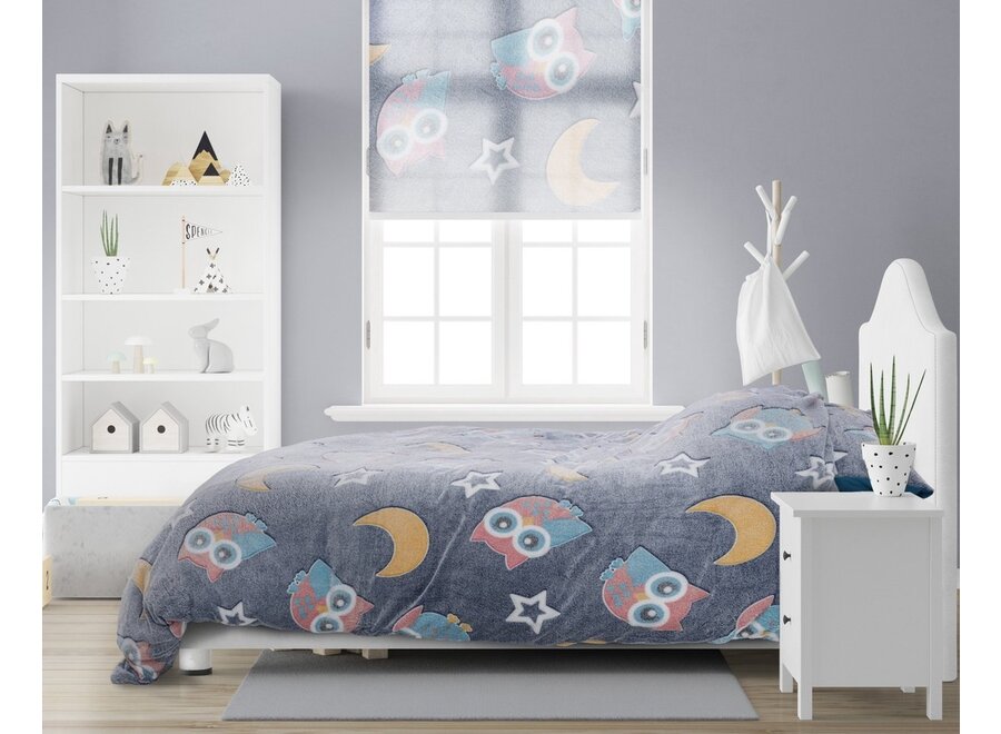 Sleeptime Fleece dekbedovertrek - Glow in the dark - Owl  - Blauw - 140x220 + 60x70 cm