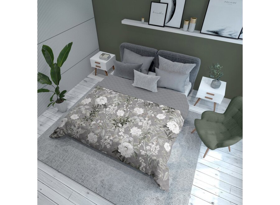 Bedsprei bloemen grijs - 220x240 cm