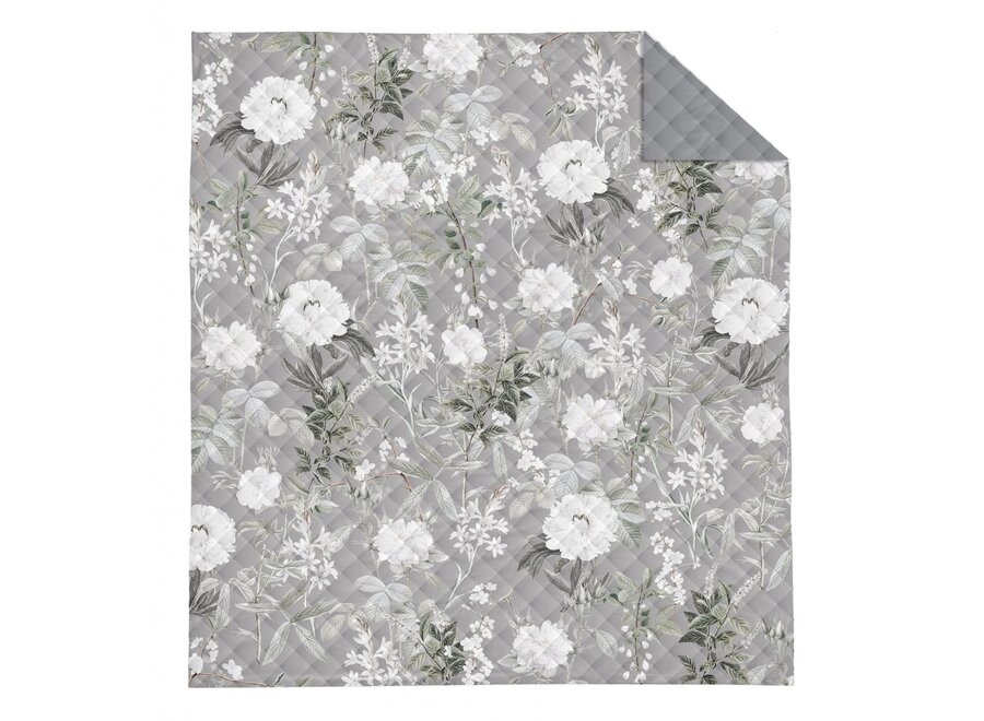 Bedsprei bloemen grijs - 220x240 cm