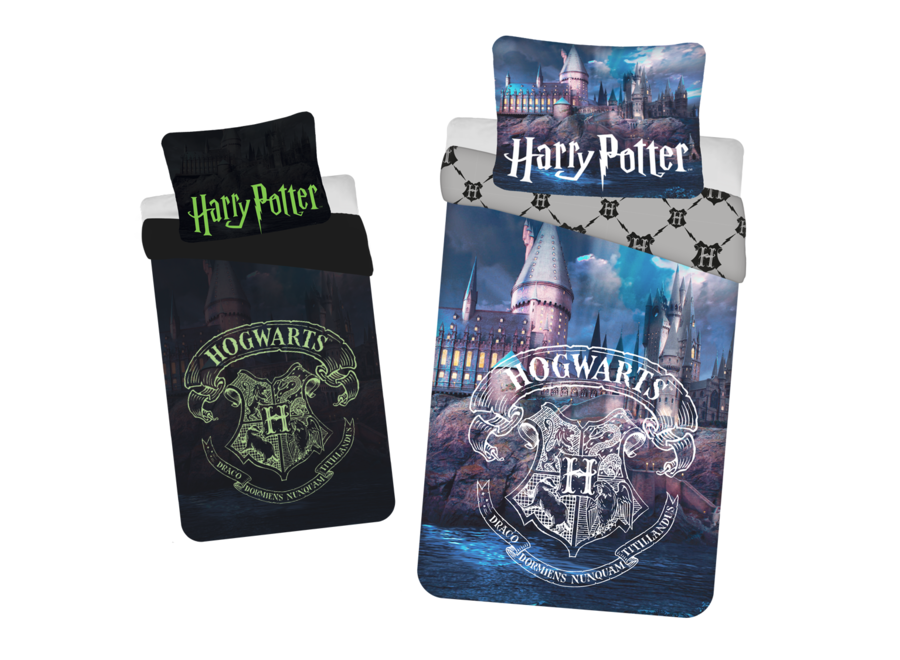 Harry Potter dekbedovertrek - Hogwarts - glow in the dark - katoen - 140x200 + 70x90 cm