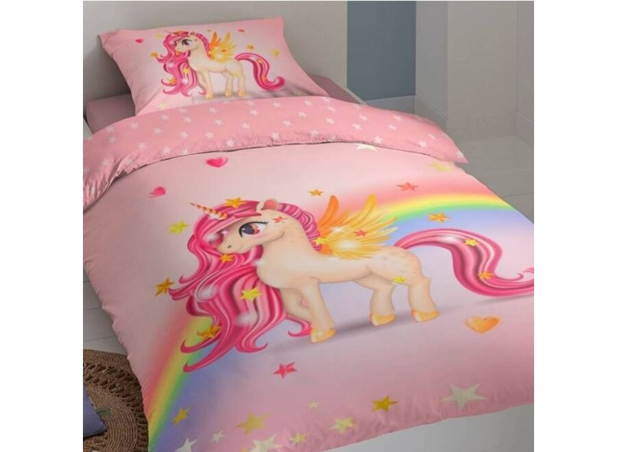 Dekbedovertrek Unicorn rainbow - katoen - 140x220 + 60x70 cm