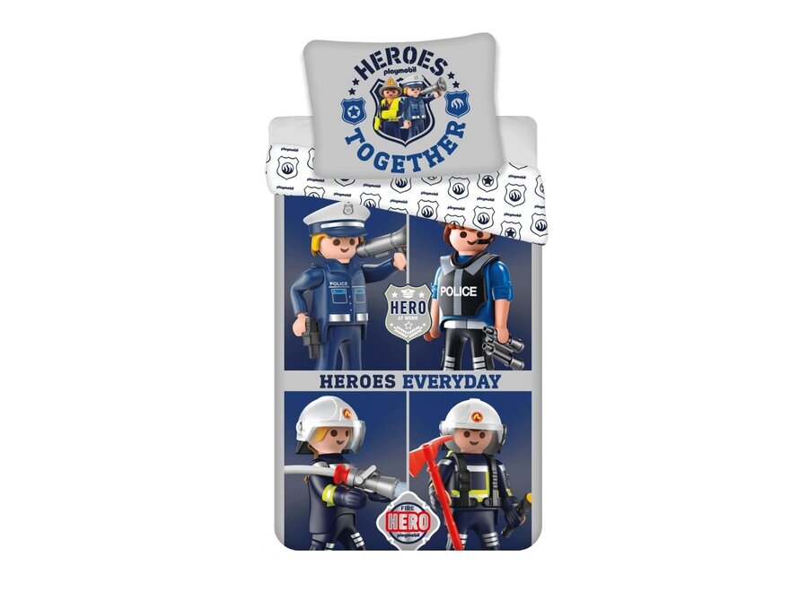 Playmobil kinderdekbedovertrek Politie & brandweer - katoen - 140x200 + 70x90 cm