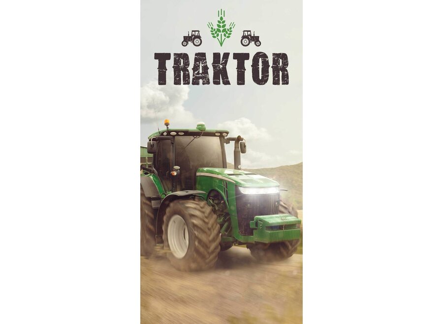 Handdoek groene traktor - 70x140 cm