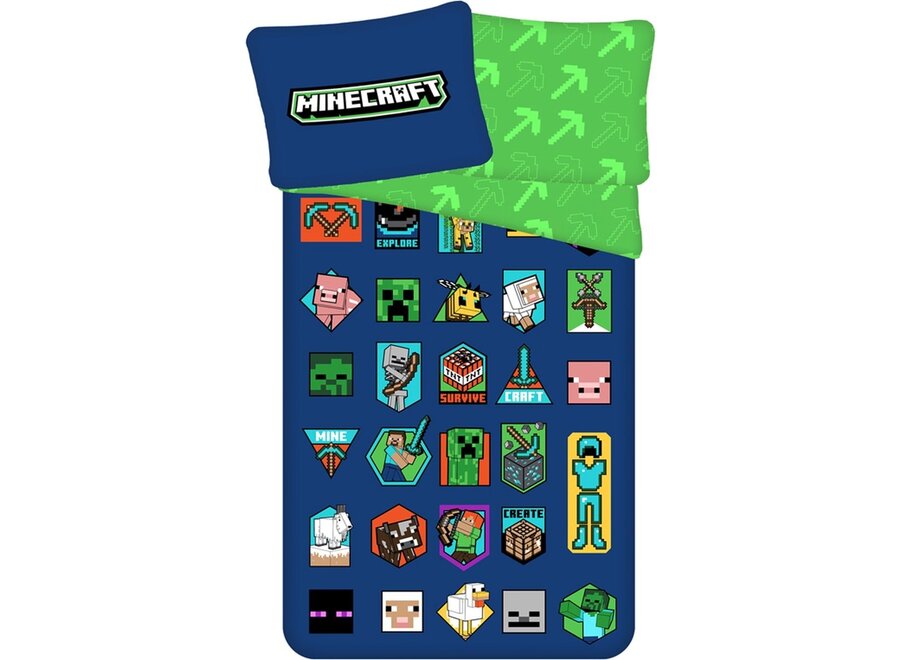 Minecraft dekbedovertrek Badges - katoen - 140x200 + 70x90 cm