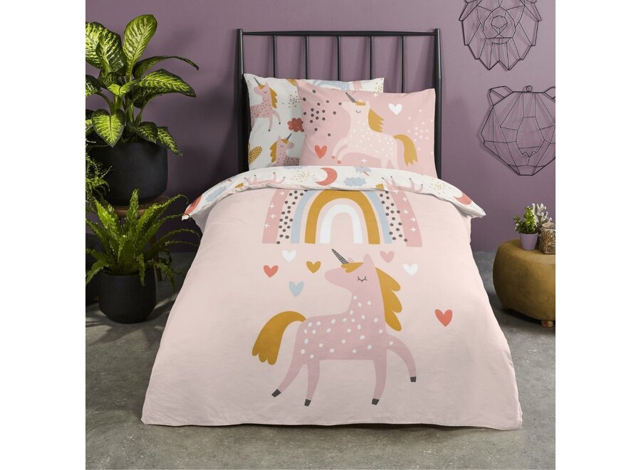 Dekbedovertrek Unicorn love - katoen -  140x220 + 60x70 cm