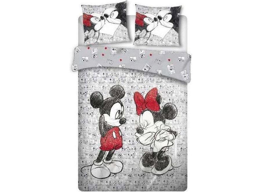 Mickey & Minnie Mouse dekbedovertrek Kissing - microvezel - 240x220 + 2st 63x63 cm
