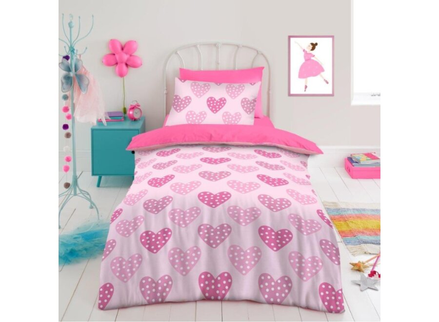Dekbedovertrek love hearts - roze - microvezel - 135x200 + 50x75 cm