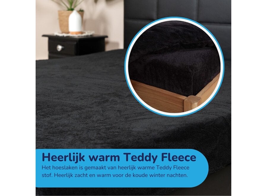 Teddy fleece hoeslaken - zwart