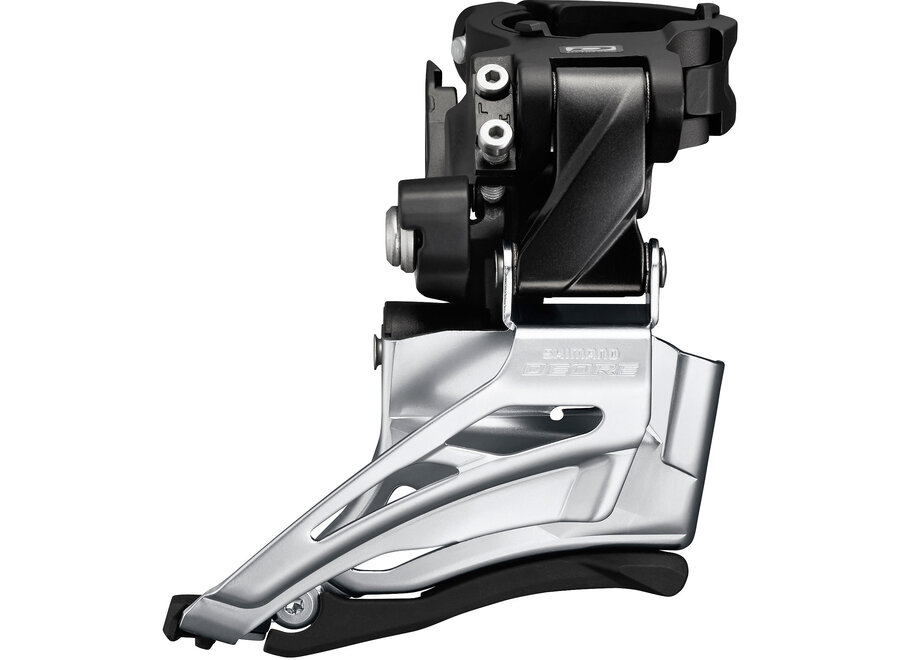 Deore M6025-H double front derailleur, high clamp, down swing, dual pull Black 10-speed conventional swing