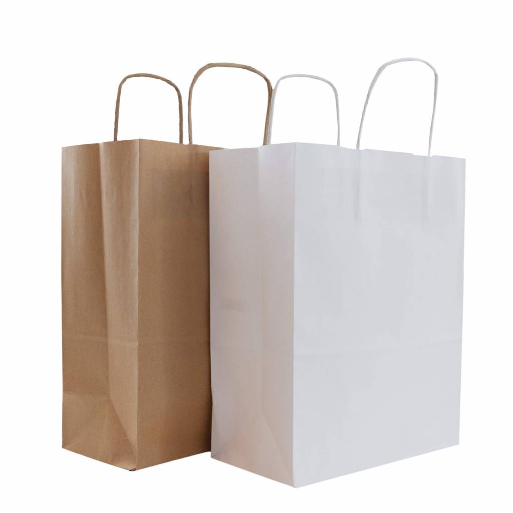 werk Bekijk het internet bod Papieren tassen in kraft papier - Al vanaf €inf per stuk !