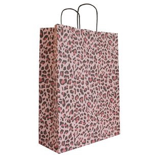 50x papieren tasjes Luipaard Roze A3