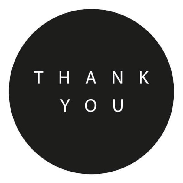 Levering uit voorraad 500x sticker 'Thank You' Zwart 50mm