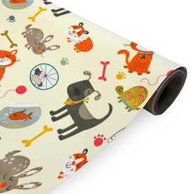 Inpakpapier Wit + dierenprint 50cm x 200mtr