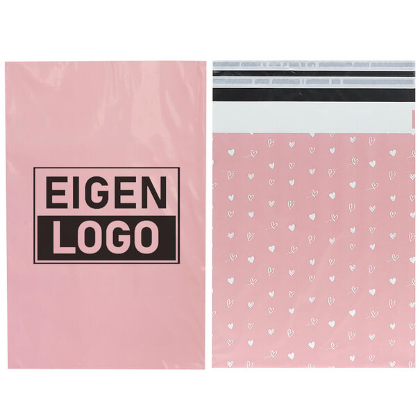 Levertijd ca.10 werkdagen Roze hartjes verzendzakken bedrukken Medium