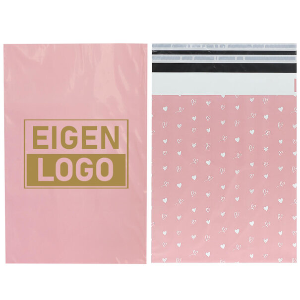 Levertijd ca.10 werkdagen Roze hartjes verzendzakken bedrukken Medium
