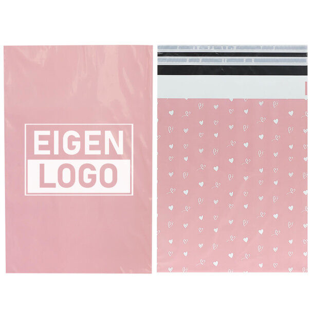 Levertijd ca.10 werkdagen Roze hartjes verzendzakken bedrukken Medium