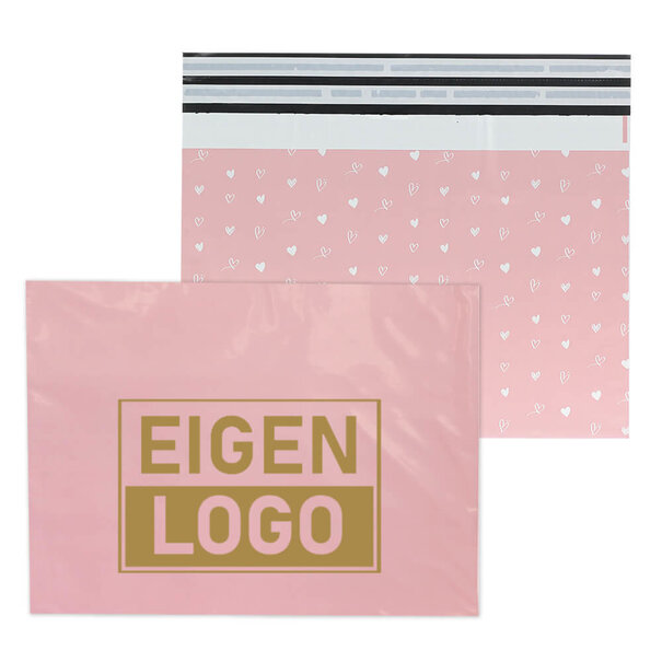 Levertijd ca.10 werkdagen Roze hartjes verzendzakken bedrukken Large